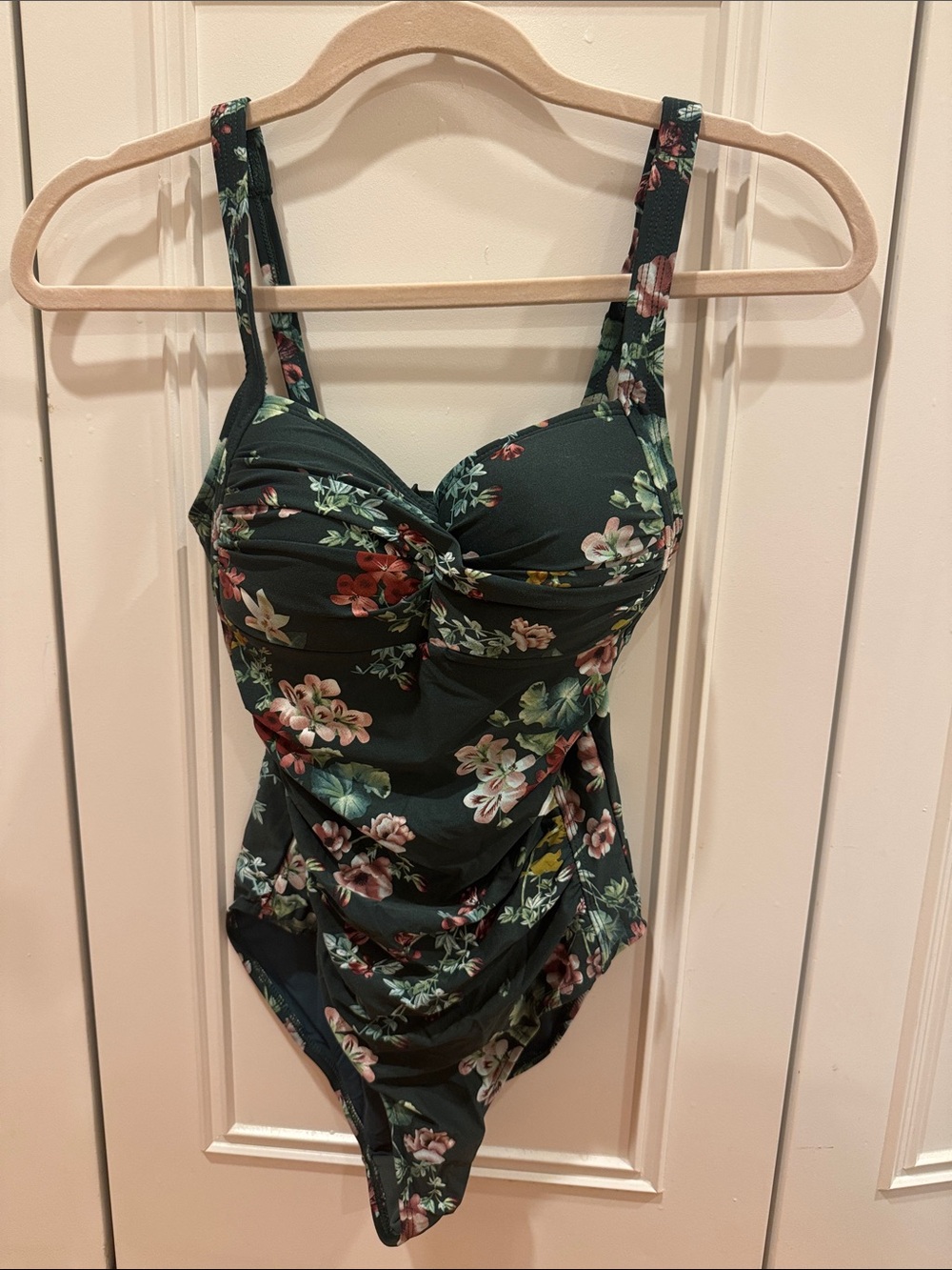 Girls Floral Twist-Front Dark Green One-Piece Bodysuit